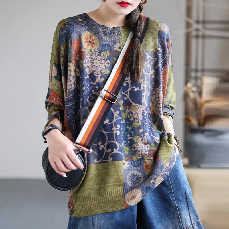 Women Knitted Print Sweater - Luckyback