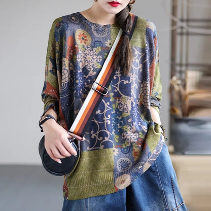 Women Knitted Print Sweater - Luckyback
