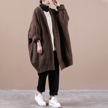 Women Knitted Solid Casual Chunky Cardigan