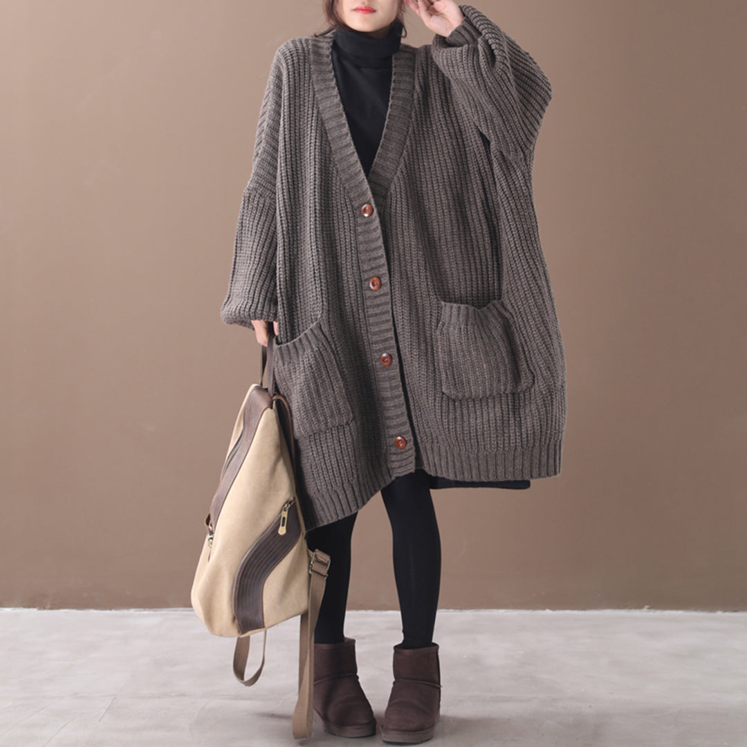 Women Lantern Sleeve Knitted Cardigan