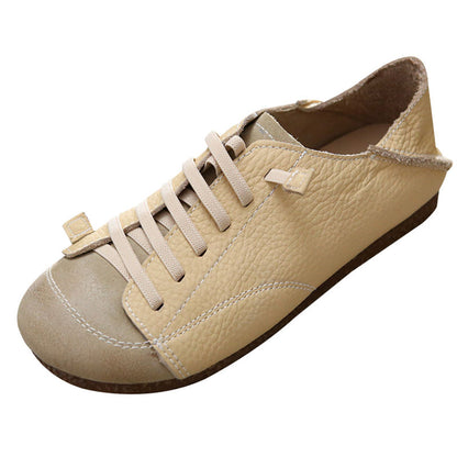 Women Leather Lace-Up Handmade Paneled Retro Shoes