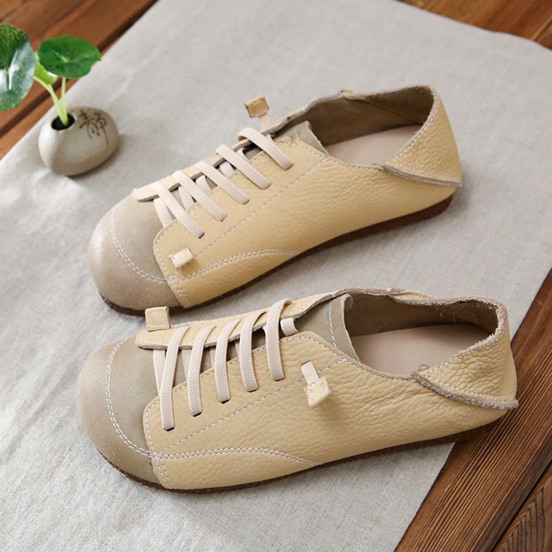 Women Leather Lace-Up Handmade Paneled Retro Shoes – Retrosia