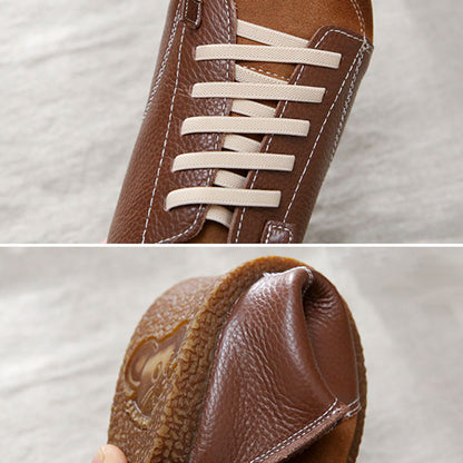 Women Leather Lace-Up Handmade Paneled Retro Shoes