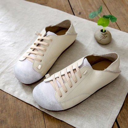 Women Leather Lace-Up Handmade Paneled Retro Shoes