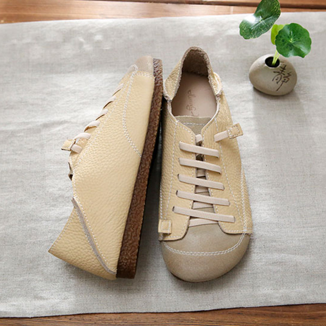 Women Leather Lace-Up Handmade Paneled Retro Shoes – Retrosia