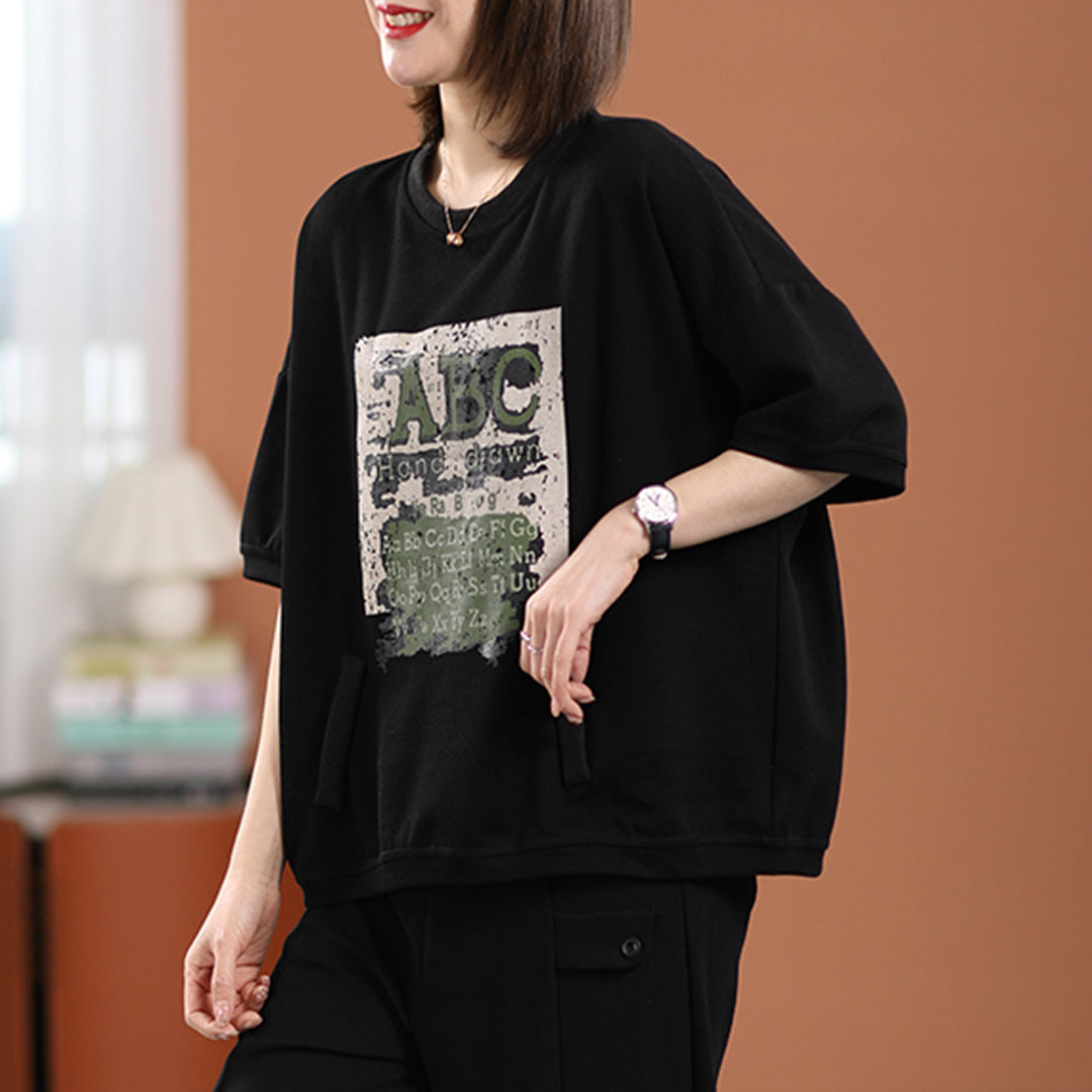 Women Letter Print Loose Fit Short T-Shirt - Luckyback