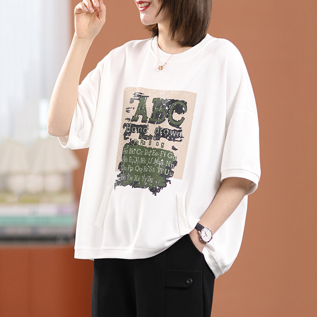 Women Letter Print Loose Fit Short T-Shirt - Luckyback