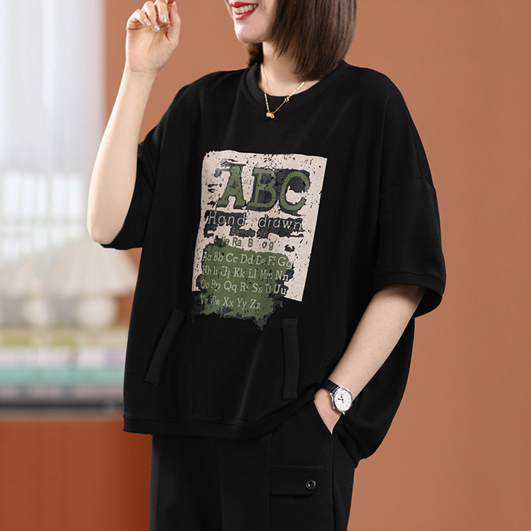 Women Letter Print Loose Fit Short T-Shirt - Luckyback