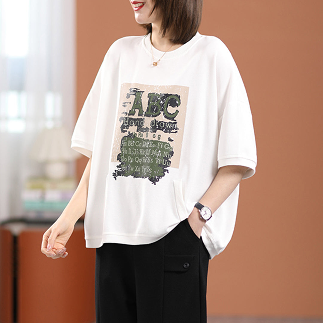 Women Letter Print Loose Fit Short T-Shirt - Luckyback