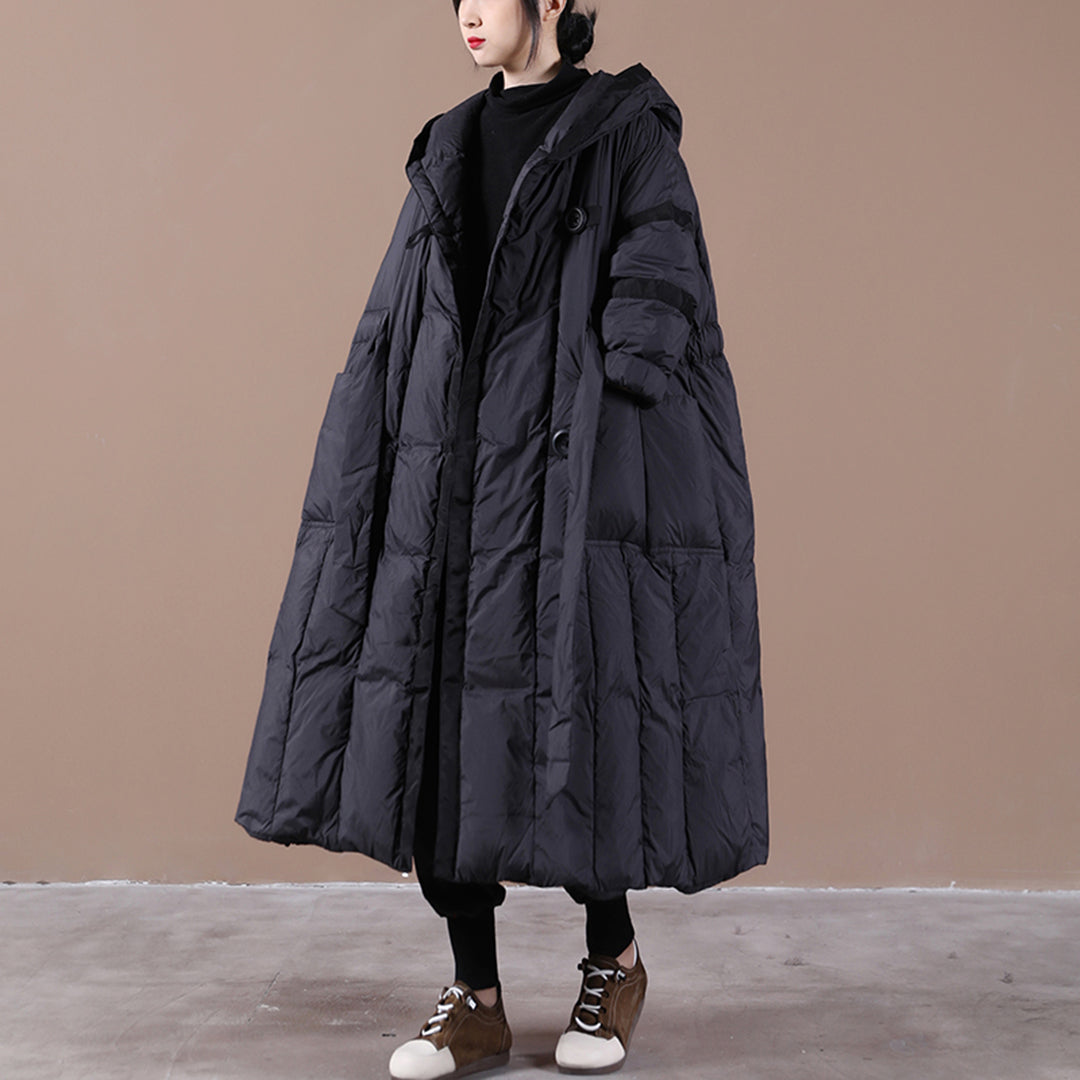 black loose large size hooded long padded jacket cotton thick coat