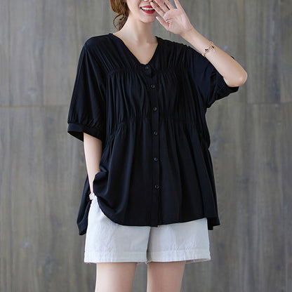 Women Loose Fit Solid Gathered Blouse