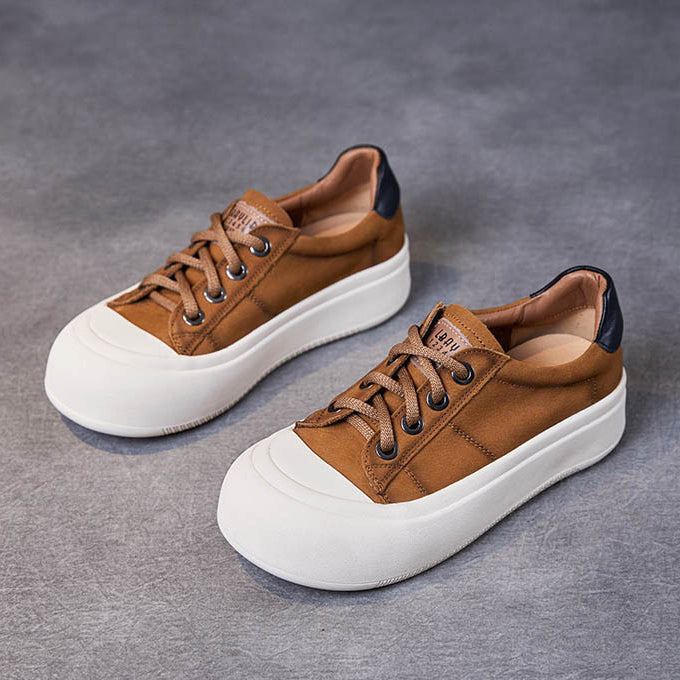 Women’s Casual Sneakers – Retro Low-Top Platform Lace-Up Shoes