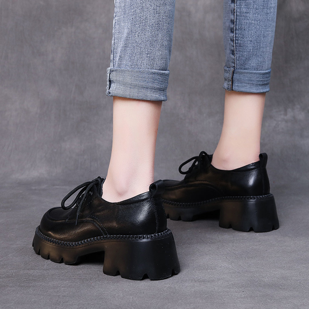 Women Platform Loafer Soft Leather Shoes - Luckyback