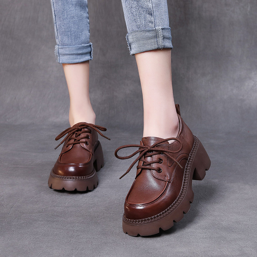 Women Platform Loafer Soft Leather Shoes - Luckyback