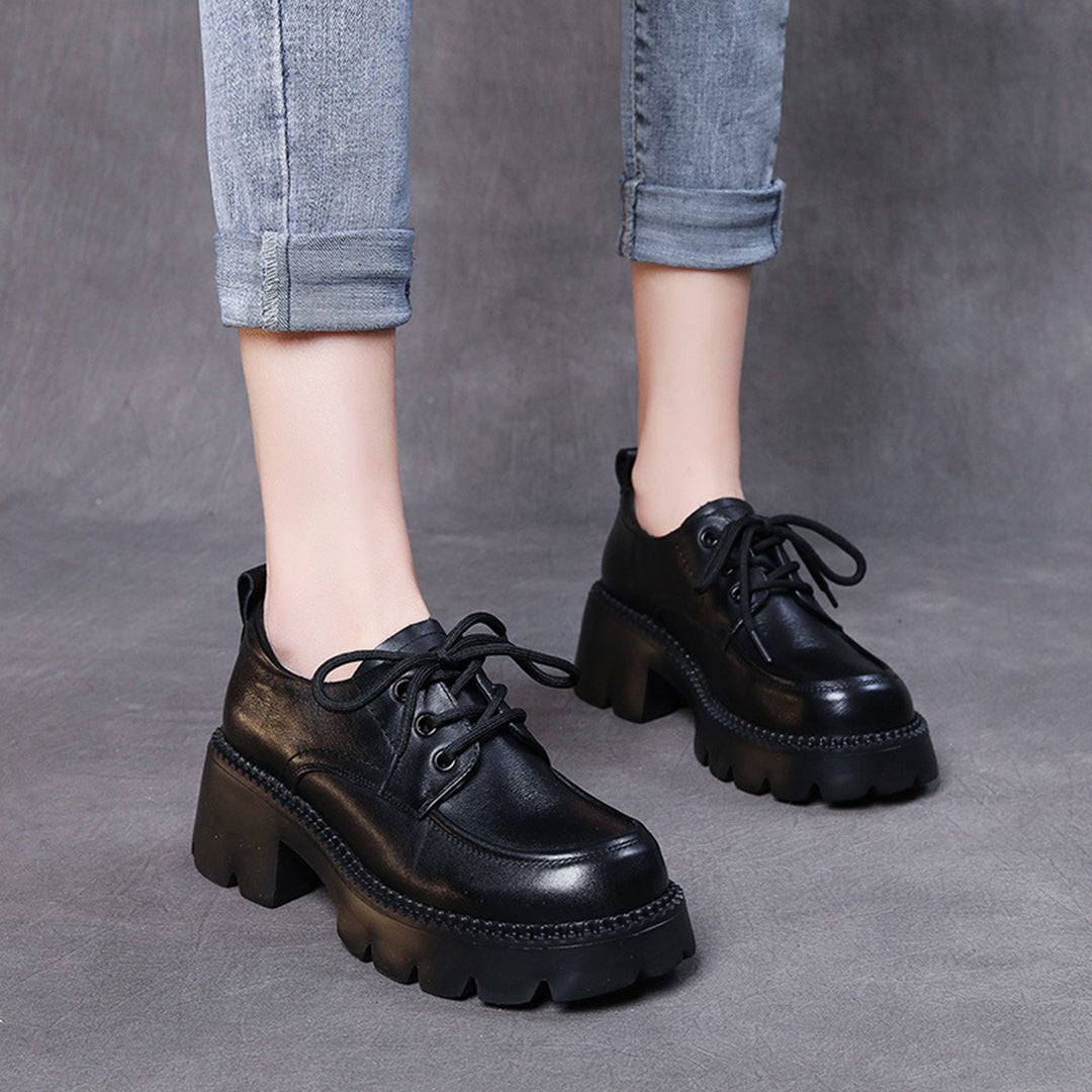 Women Platform Loafer Soft Leather Shoes - Luckyback