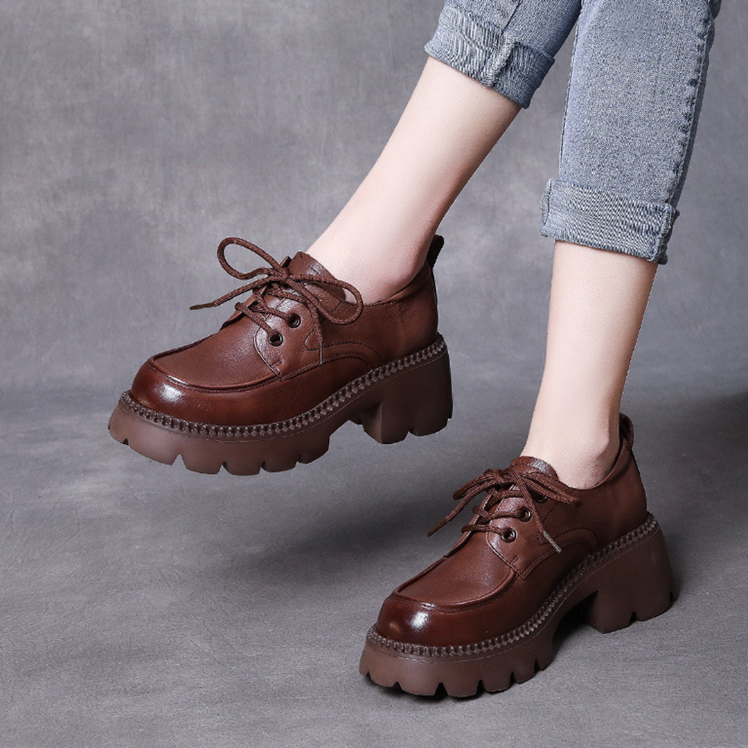 Women Platform Loafer Soft Leather Shoes - Luckyback