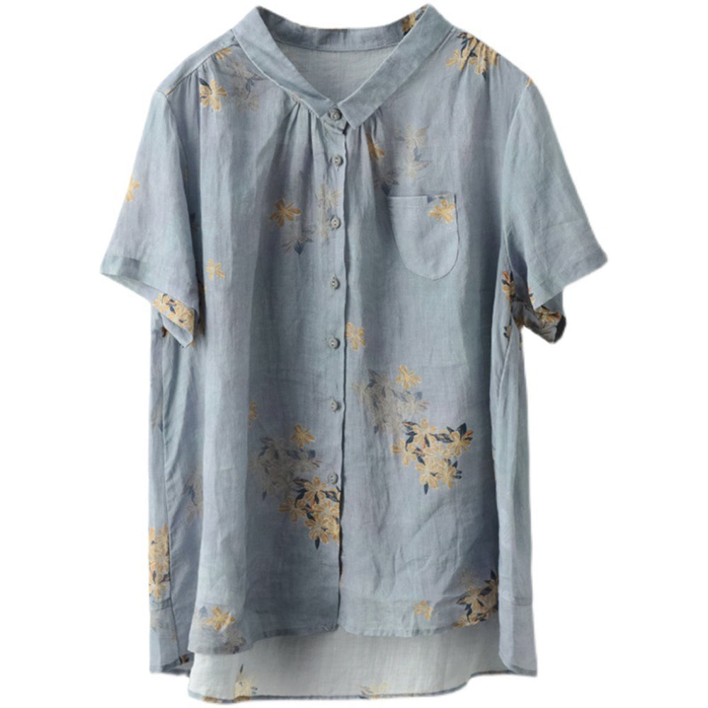 Women Printed Ramie Loose Fit Shirt - Luckyback