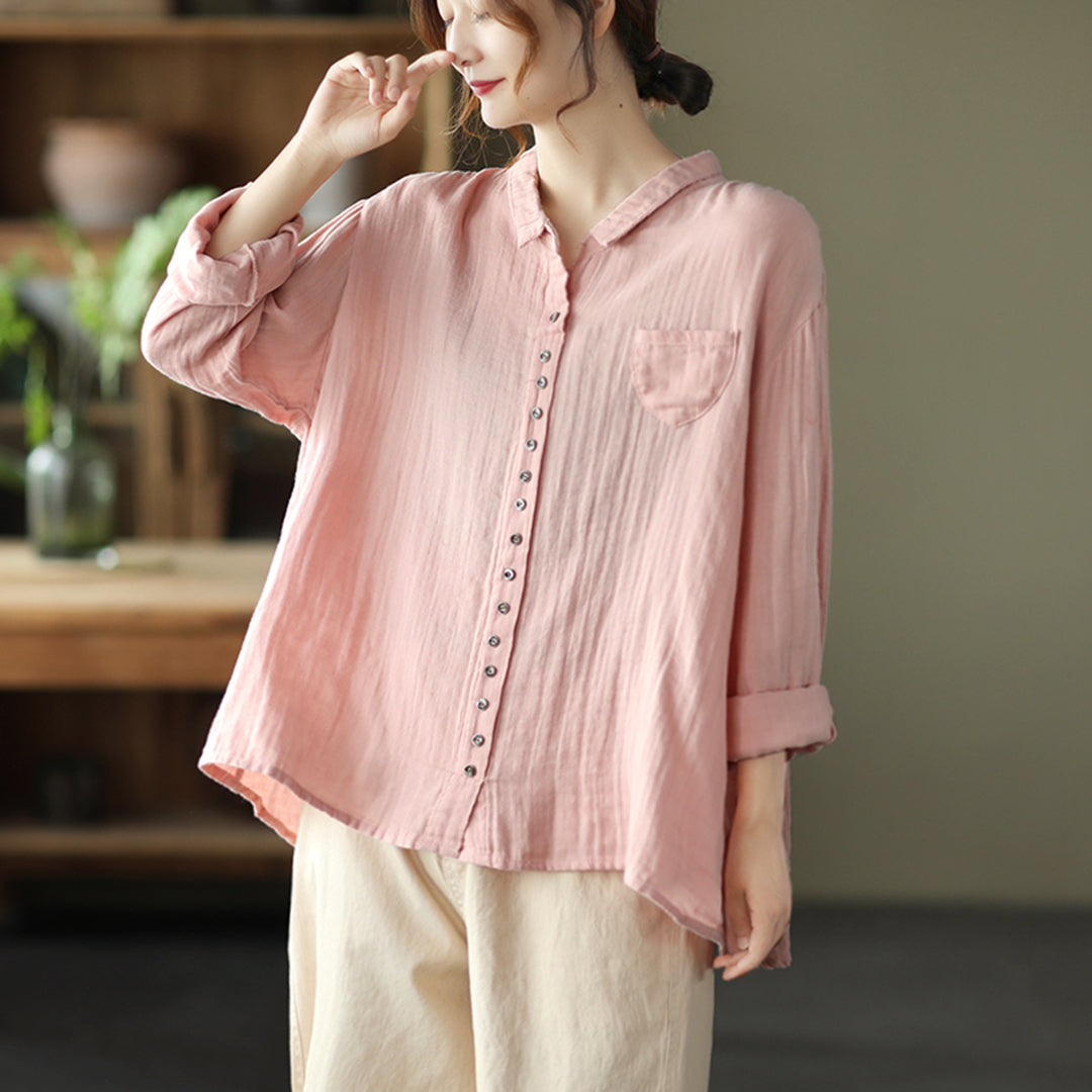 Women Retro Layered Cotton Shirt - Luckyback