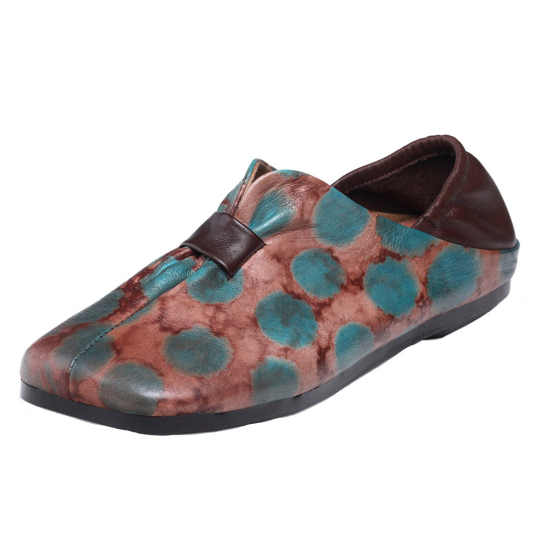 Women Retro Polka Dots Leather Soft Flats - Luckyback