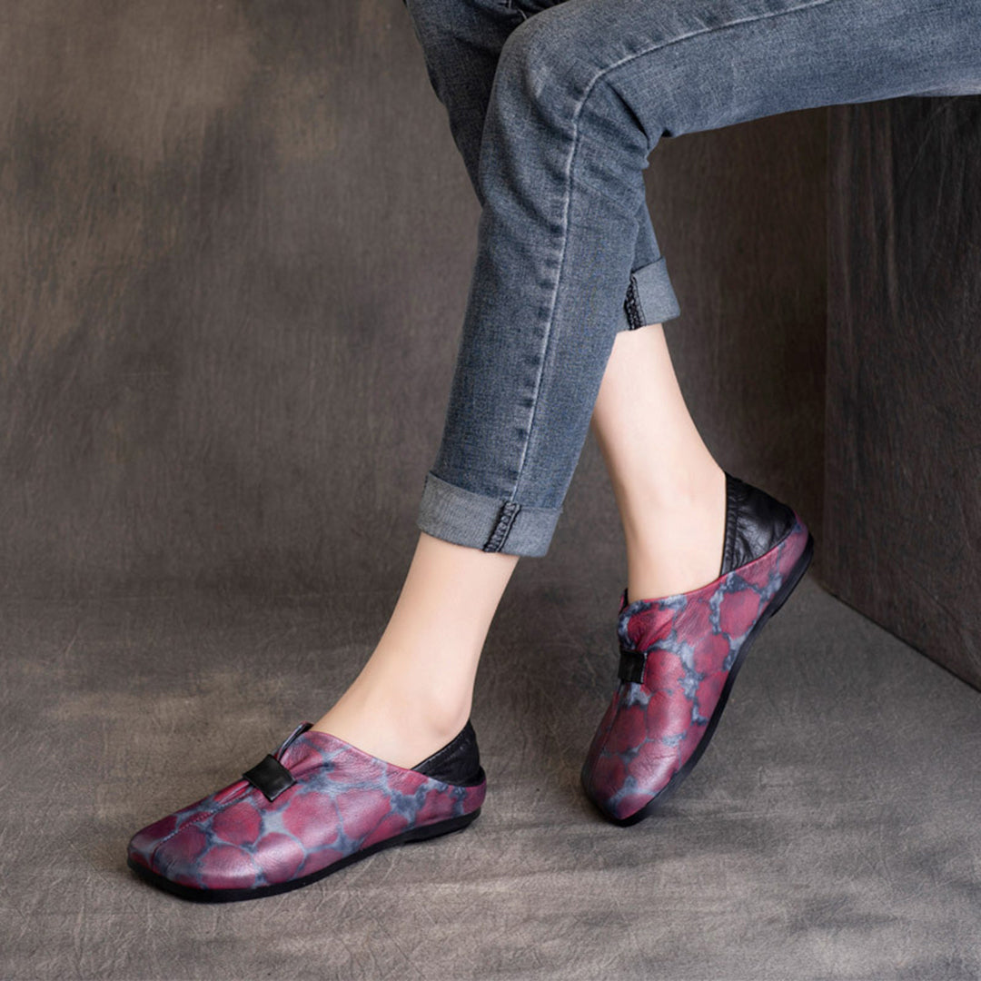 Women Retro Polka Dots Leather Soft Flats - Luckyback