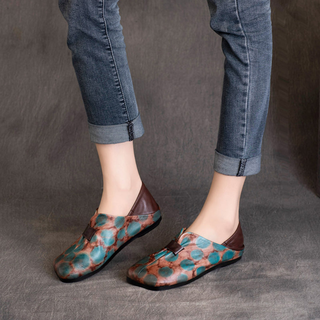 Women Retro Polka Dots Leather Soft Flats - Luckyback