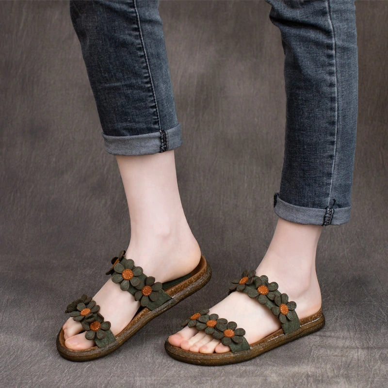 Women Retro Summer Leather Applique Slippers - Luckyback