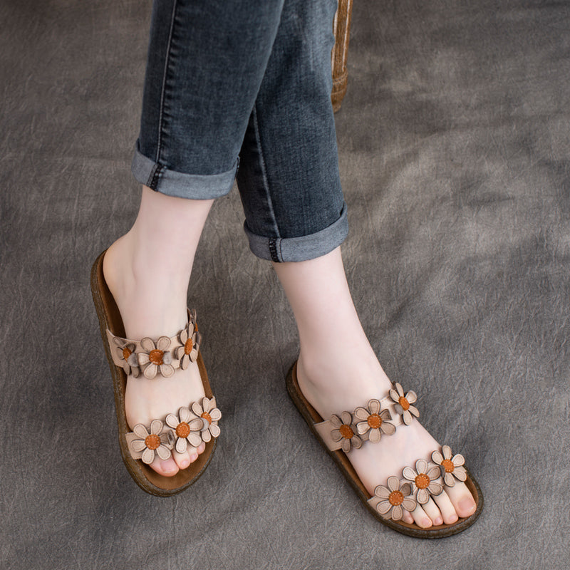 Women Retro Summer Leather Applique Slippers - Luckyback