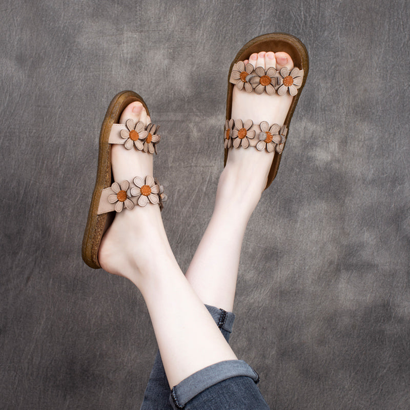 Women Retro Summer Leather Applique Slippers - Luckyback