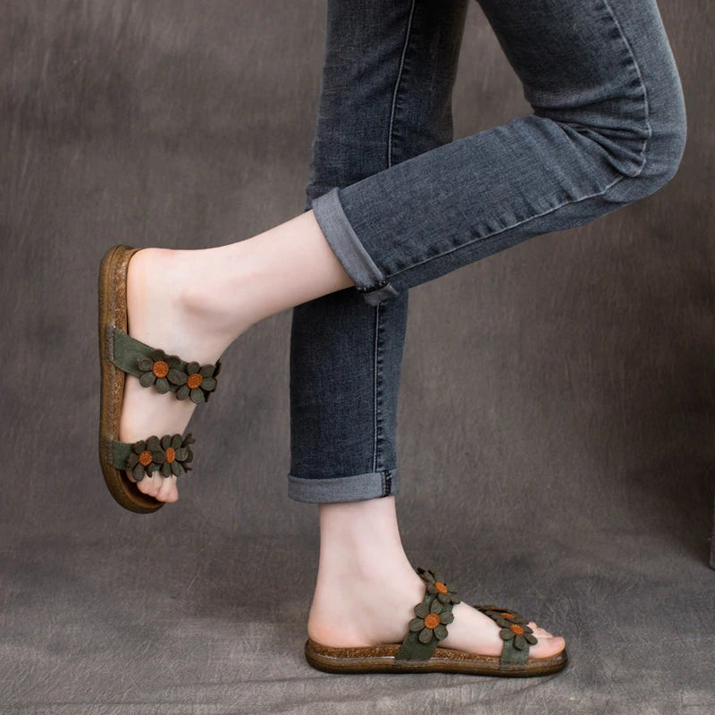 Women Retro Summer Leather Applique Slippers - Luckyback