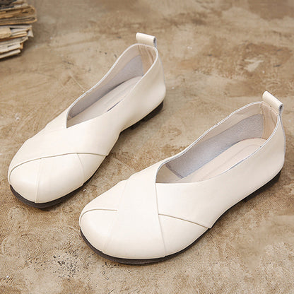Women Retro Weave Soft Leather Shoes - Luckyback