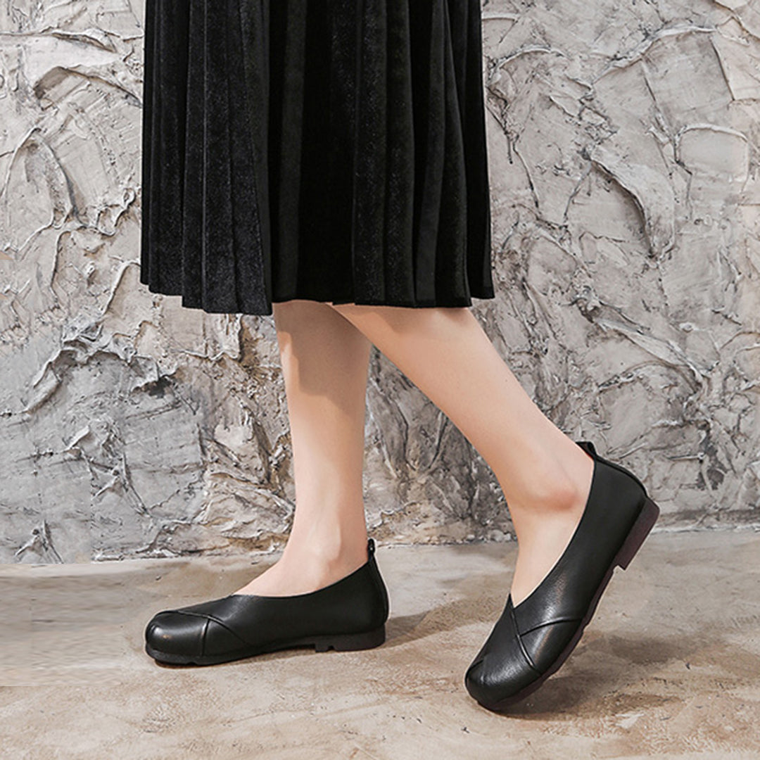Women Retro Weave Soft Leather Shoes - Luckyback