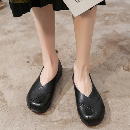 Women Retro Weave Soft Leather Shoes - Luckyback