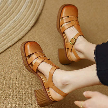 Women Rome Leather Summer High Heel Sandals