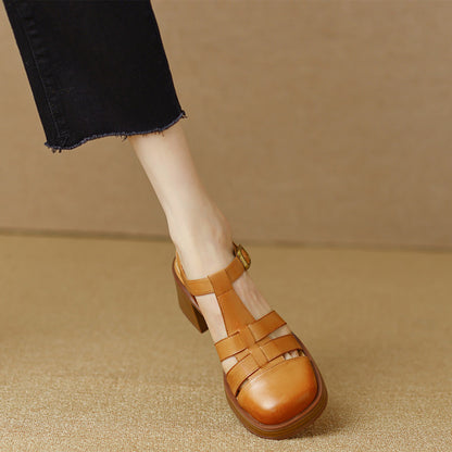 Women Rome Leather Summer High Heel Sandals