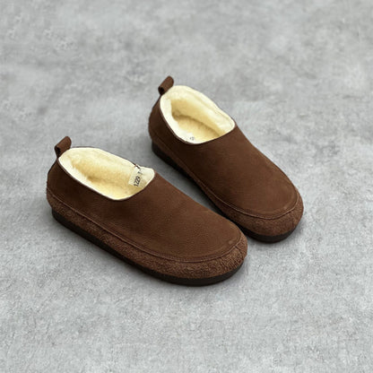 Women Slip-On Soft Leather Flat Snow Shoes