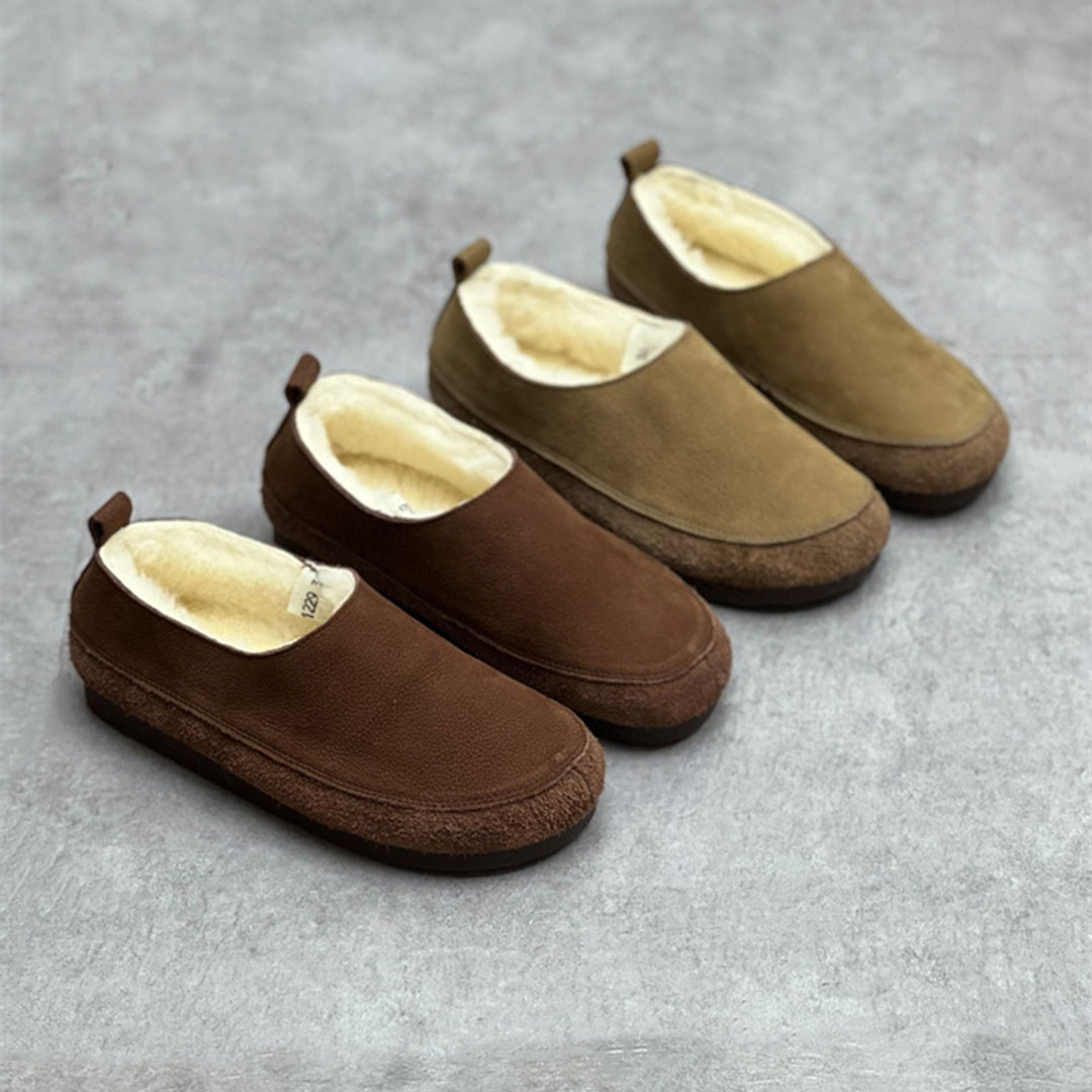 Women Slip-On Soft Leather Flat Snow Shoes