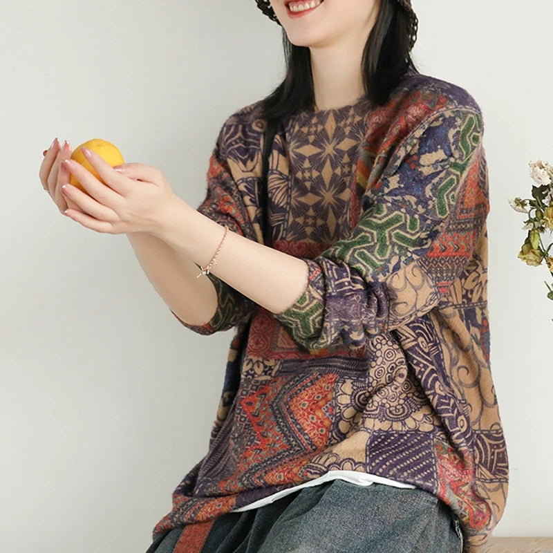 Women Soft Floral Loose Fit Sweater - Luckyback