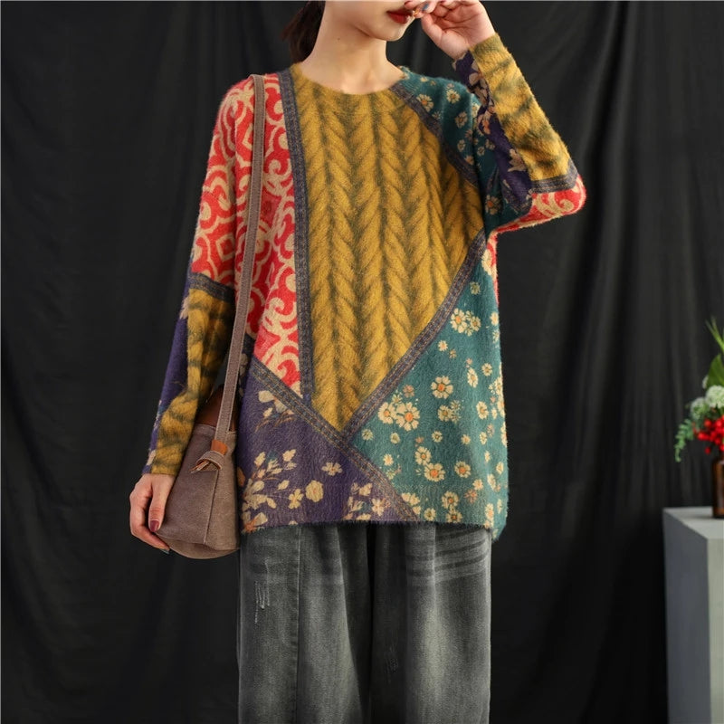 Women Soft Floral Loose Fit Sweater - Luckyback