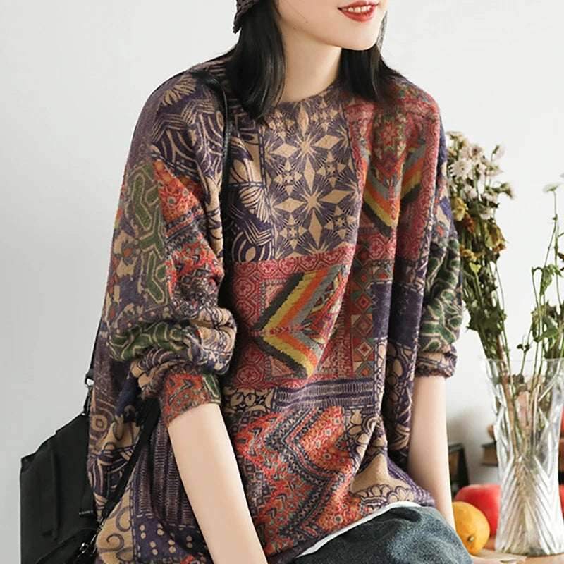 Women Soft Floral Loose Fit Sweater - Luckyback