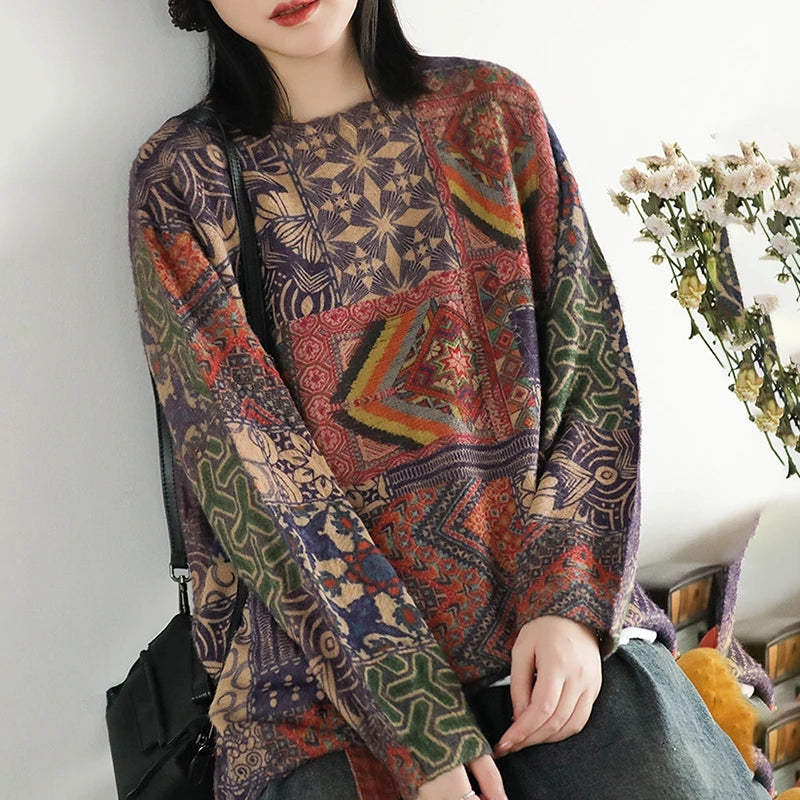 Women Soft Floral Loose Fit Sweater - Luckyback