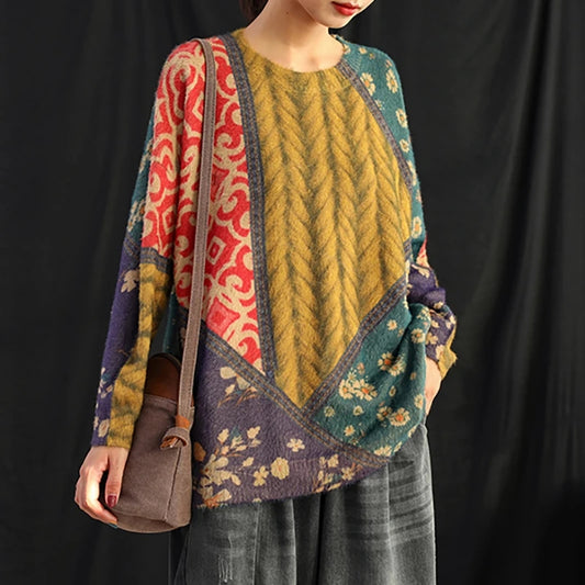 Women Soft Floral Loose Fit Sweater - Luckyback