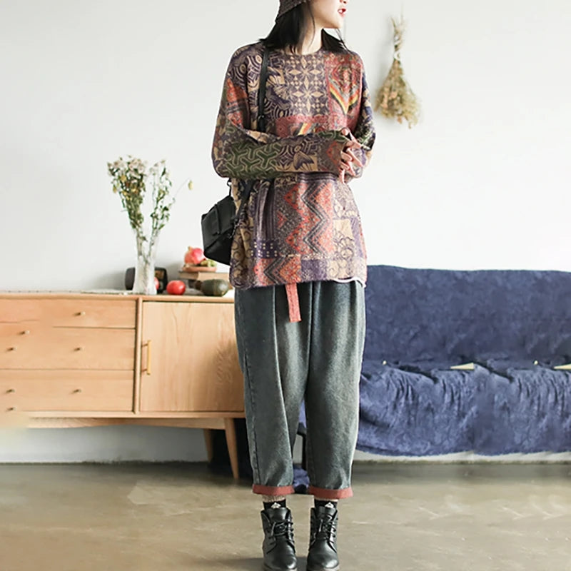 Women Soft Floral Loose Fit Sweater - Luckyback