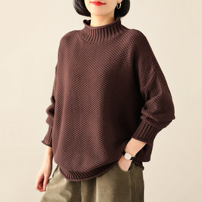 Women Solid Half Turtleneck Loose Comfort Sweater