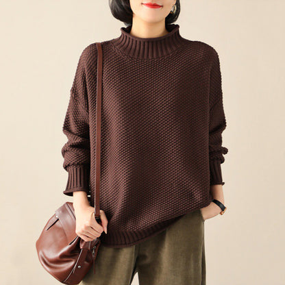 Women Solid Half Turtleneck Loose Comfort Sweater