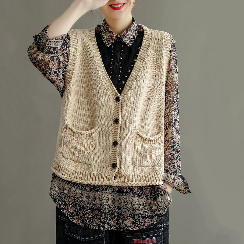 Laide V-neck Brushed Wool Knitted Vest Bright Red main image 1