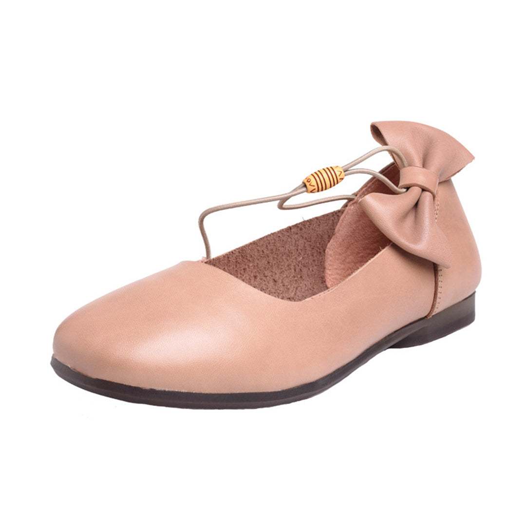 Women Strap Leather Flats With Bowknot - Luckyback