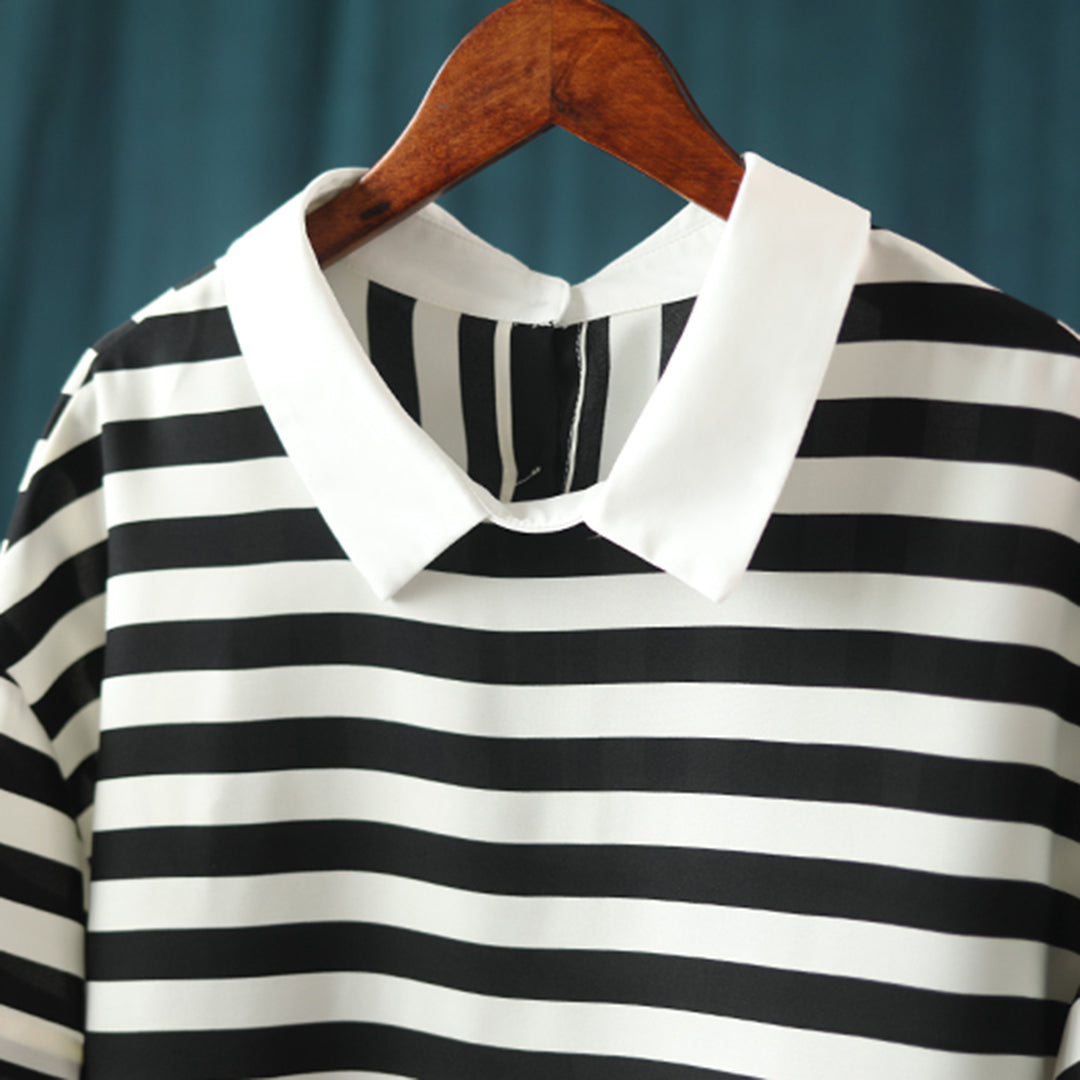 Women Stripe Polo Collar Short T-Shirt - Luckyback