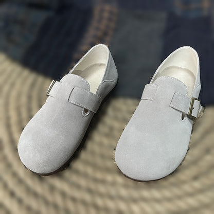 Women Suede Pea Shoes With Buckle