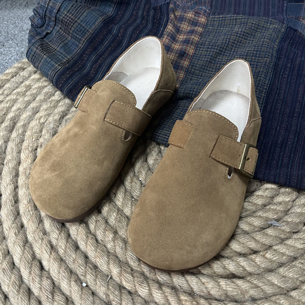 Women Suede Pea Shoes With Buckle