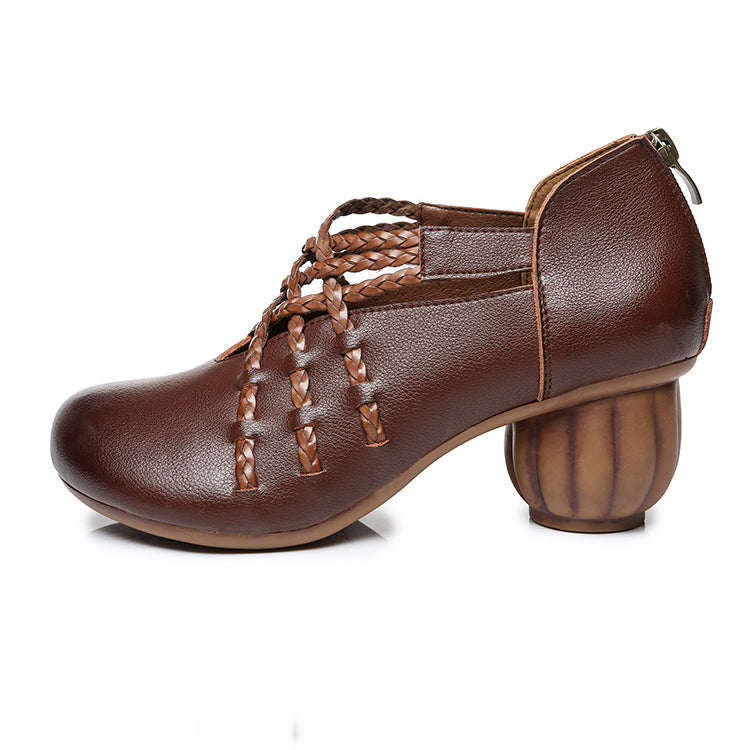 Women Woven Leather Mid-heel Shoes